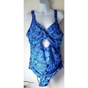 Tempt Me Womens Blue Paisley Cut out One Piece Swimsuit Size 18W Boho Resort